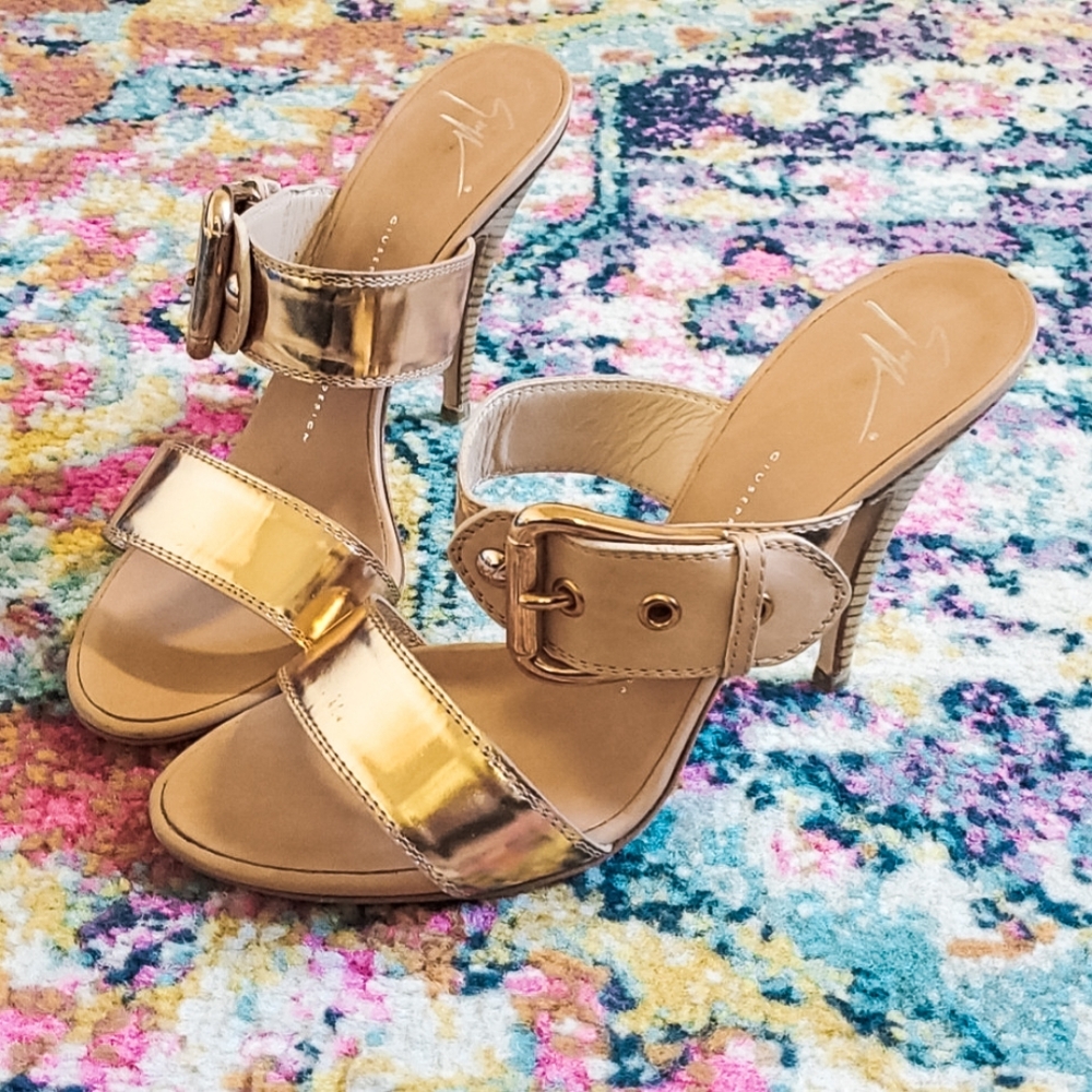 Giuseppe Zanotti Rose Gold Slip On Kitten Heel Mules